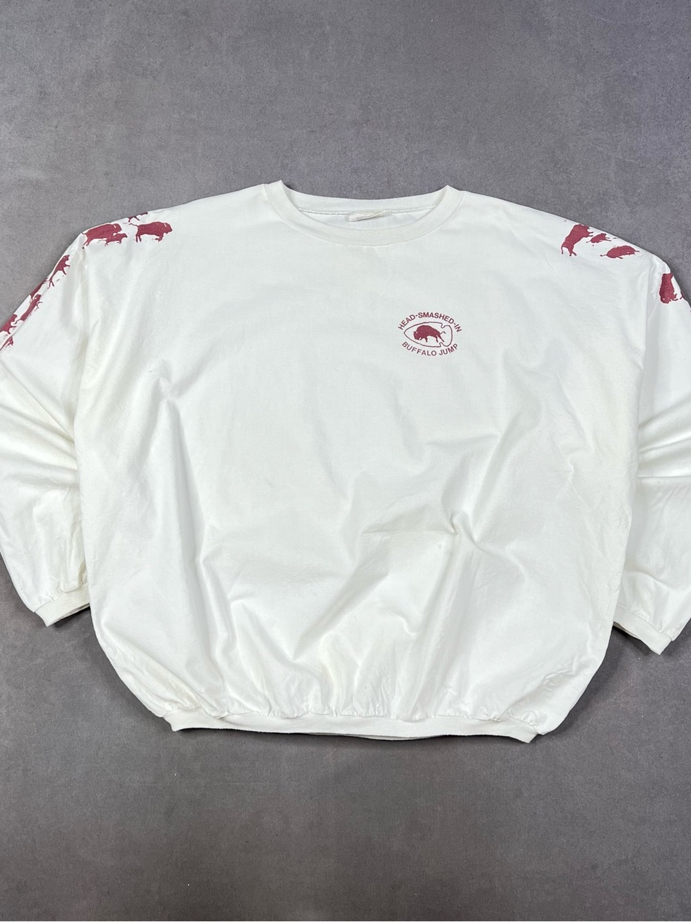 Vintage  Buffalo Jump Cream Crewneck with Red Buffalo Motifs